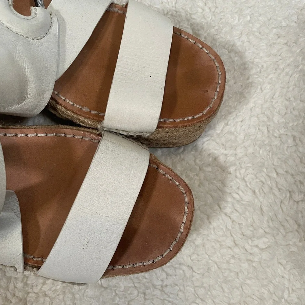 Rag & Bone August Espadrille Sandal Platform Off White Leather Wedge 38.5 US 8.5